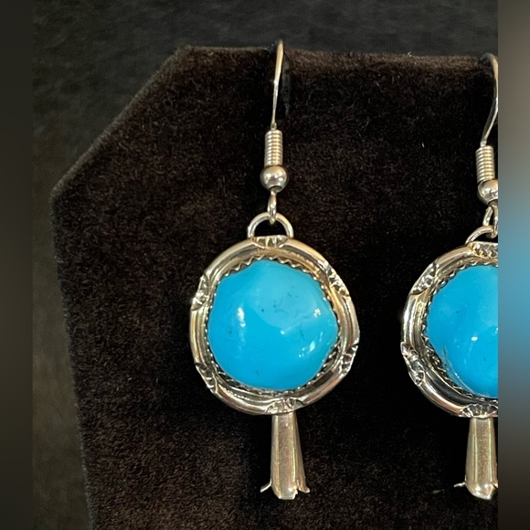 AUTHENTIC SLEEPING BEAUTY TURQUOISE STERLING SILVER BLOSSOM EARRINGS - Picture 5 of 9